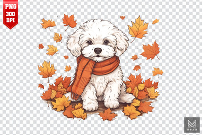 Autumn Bichon Frise Dog Clipart