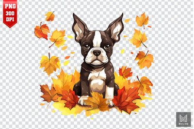 Autumn Boston Terrier Dog Clipart