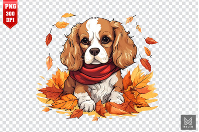 Autumn King Charles Spaniel Dog Clipart