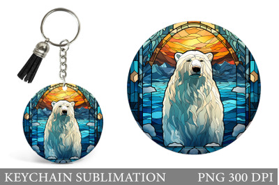 Stained Glass Polar Bear Round Keychain Sublimation