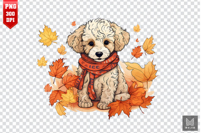 Cute Poodle Dog With Fall Leaves Clipart