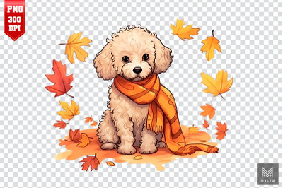 Cute Poodle Dog With Fall Leaves Clipart