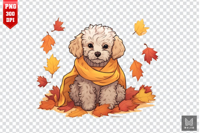 Cute Poodle Dog With Fall Leaves Clipart