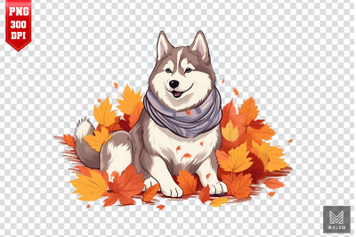 Autumn Siberian Husky Dog Clipart