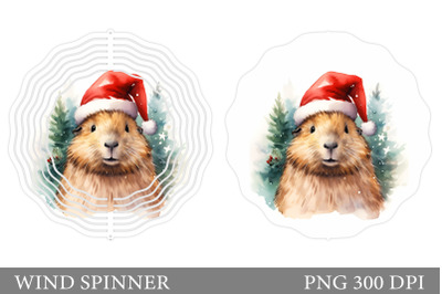 Christmas Capybara Wind Spinner. Capybara Watercolor Spinner