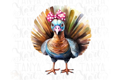 Turkey with Bow, Give Thanks PNG Digital Download for Thanksgiving Day