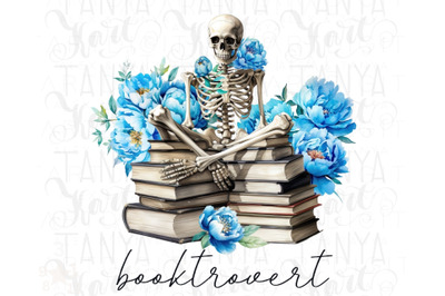 Booktrovert Skeleton Floral Book PNG