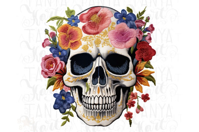 Gothic Floral Skull PNG Design for Sublimation