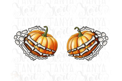 Skeleton Hands with Pumpkins Png Sublimation Design