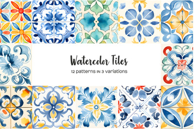 Watercolor tiles clipart. Seamless tile 12 patterns