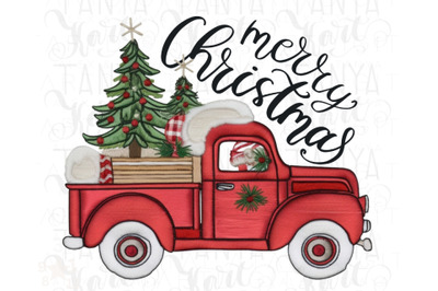 Merry Christmas Red Truck Png Sublimation Digital Download
