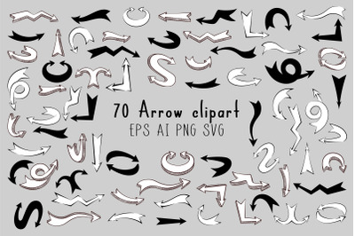 70 Doodle thick Arrows Vector Clip art