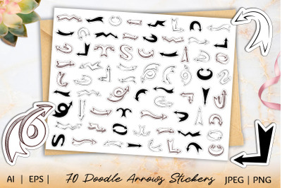 70 Doodle thick Arrows Stickers | Cartoon Arrow PNG
