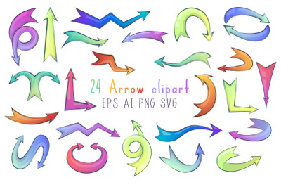 24 Cartoon thick Arrows Vector Clip art