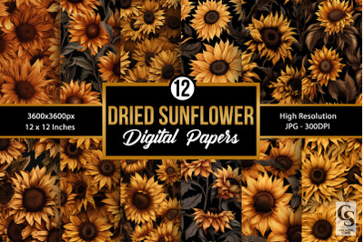 Dried Sunflowers Seamless Pattern Digital Papers