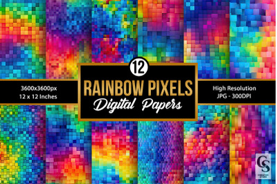 Rainbow Pixels Seamless Pattern Digital Papers