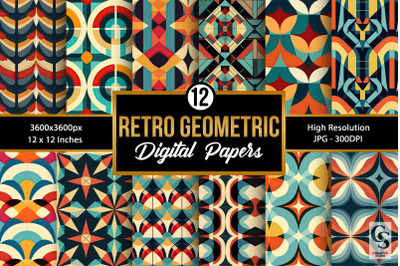 Retro Geometric Shapes Seamless Pattern Digital Papers