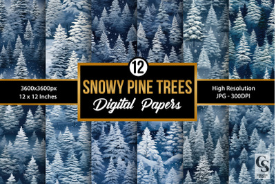 Snowy Winter Pine Trees Seamless Pattern Digital Papers