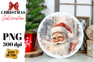 Christmas sublimation design. Santa Claus in winter forest