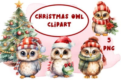 Cute owl Christmas animals illustrations Sublimation