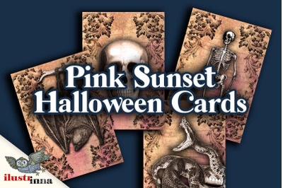 Printable Pink Sunset Halloween Cards