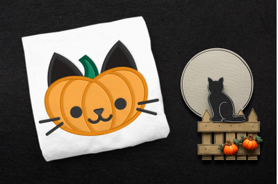Halloween Pumpkin Kitty | Applique Embroidery