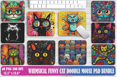 Whimsical Funny Cat Doodle Mouse Pad