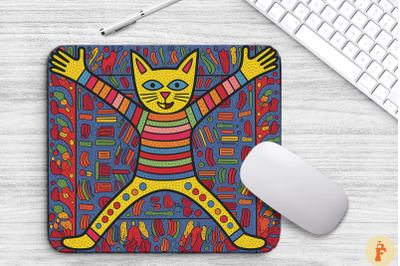 Colorful Doodle Cat Jumping Mouse Pad