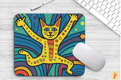 Colorful Doodle Cat Jumping Mouse Pad