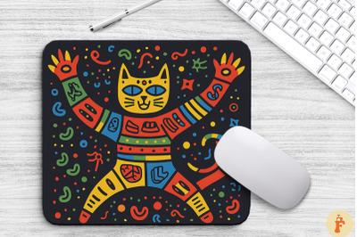 Colorful Doodle Cat Jumping Mouse Pad