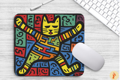 Colorful Doodle Cat Jumping Mouse Pad