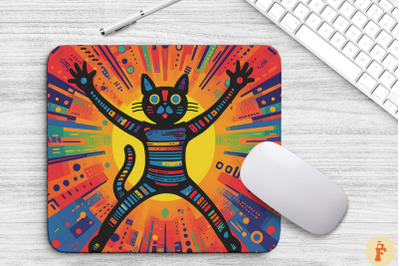 Colorful Doodle Cat Jumping Mouse Pad