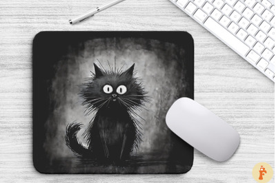 Hand Drawn Doodle Black Cat Mouse Pad