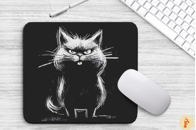 Hand Drawn Doodle Black Cat Mouse Pad