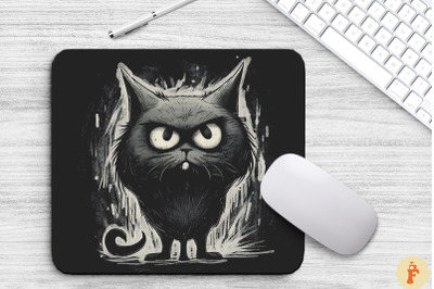 Hand Drawn Doodle Black Cat Mouse Pad