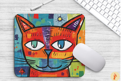 Cute Doodle Cat Cartoon Style Mouse Pad