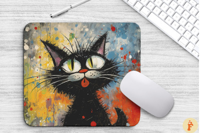 Abstract Doodle Black Cat Mouse Pad