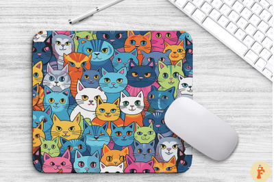 Cat Faces Cartoon Pattern Mouse Pad