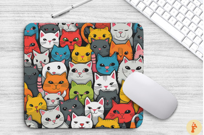 Cat Faces Cartoon Pattern Mouse Pad