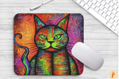 Colorful Crayon Doodle Cat Mouse Pad