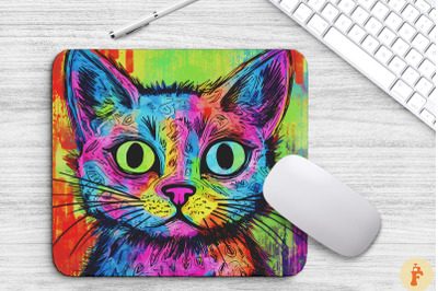 Colorful Crayon Doodle Cat Mouse Pad