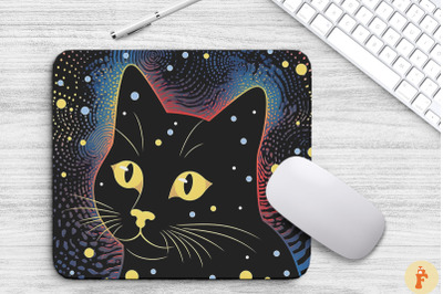 Doodle Black Cat In Space Mouse Pad