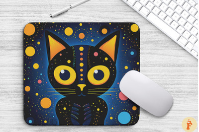 Doodle Black Cat In Space Mouse Pad