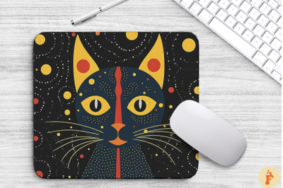 Doodle Black Cat In Space Mouse Pad