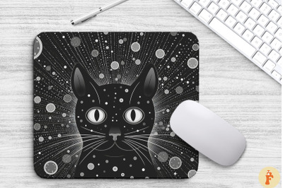 Doodle Black Cat In Space Mouse Pad