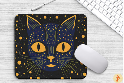 Doodle Black Cat In Space Mouse Pad