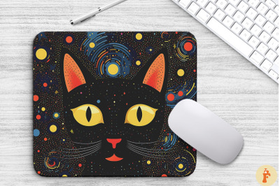 Doodle Black Cat In Space Mouse Pad