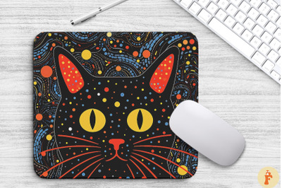 Doodle Black Cat In Space Mouse Pad