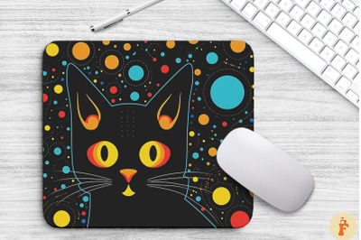 Doodle Black Cat In Space Mouse Pad