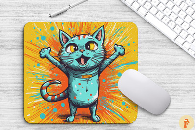 Graffiti Cartoon Good Luck Cat Mouse Pad